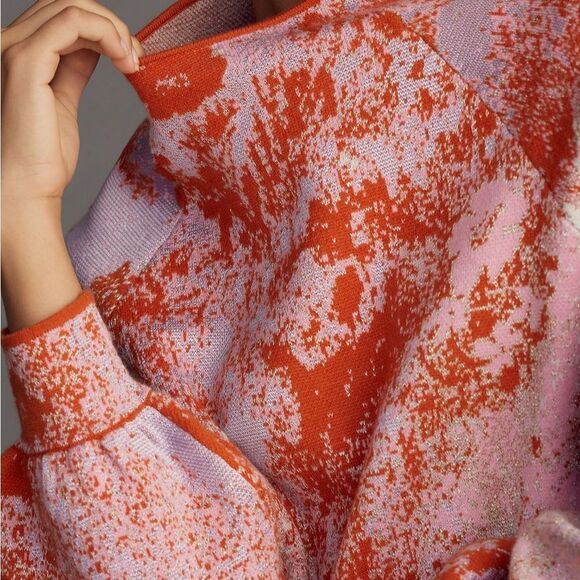 The Beatriz Mock-Neck Sweater:
Lurex Edition Abstract Orange and Pink Sweater - Picture 6 of 8